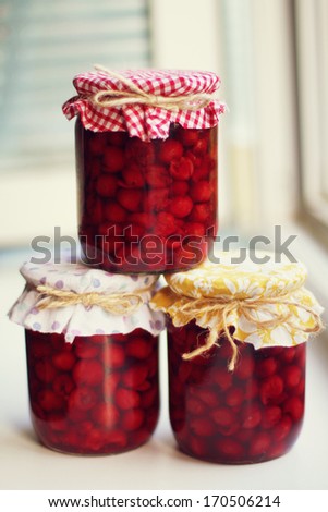 cherry jam in jars
