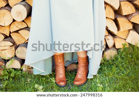 brown wedding shoes on country wedding