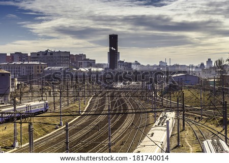 Tracks in the city and railway depot
