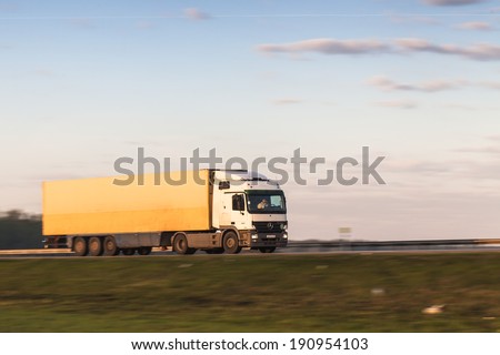 STUPINO DISTRICT, MOSCOW REGION, RUSSIA - MAY 01: Mercedes truck on highway M-4 \
