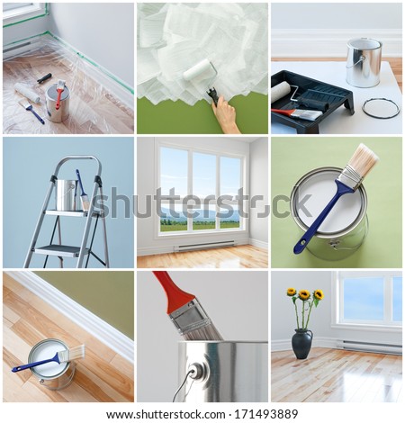 Renovations in a modern home. Collection of 9 images.