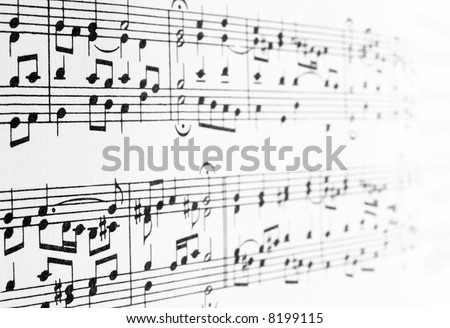 Music notes disappearing in the distance, abstract background.