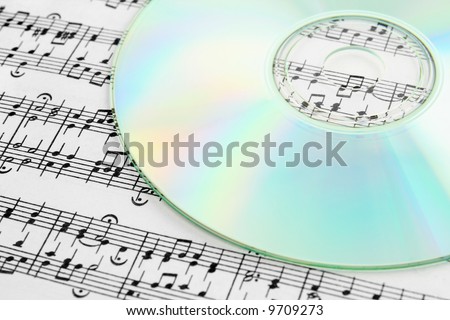 Audio CD and music notes. Digital music concept.