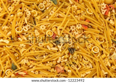 Mixed noodles background. Abstract food textures.