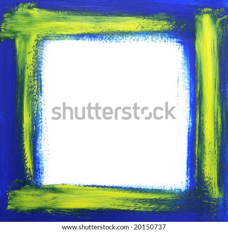 Rough oil-painted frame, blue with yellow brush strokes.