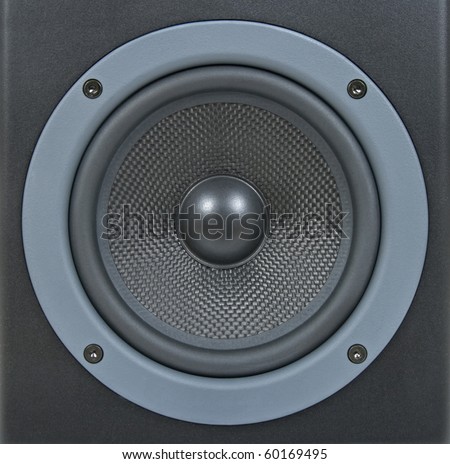 Closeup of a black professional loud speaker.