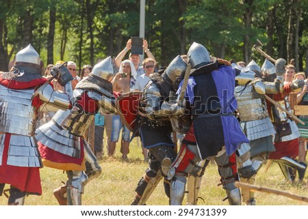 Vileyka, Belarus - July 4: Historical medieval festival honor ancestors knight fight2015