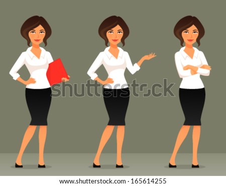 Cute Cartoon Illustration Of A Beautiful Business Woman Or Secretary 