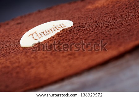 Tiramisu with the name close-up