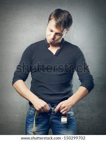 The Man Unzip Jeans, The Surprised Look Stock Photo 150299702 ...