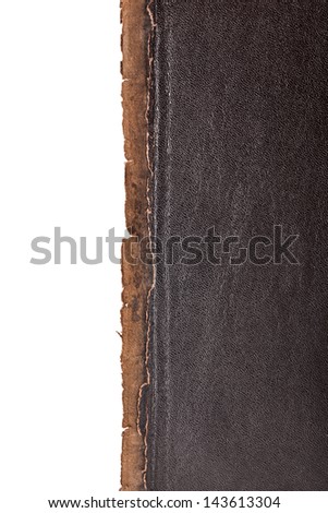 Edge of a vintage book cover isolated on white