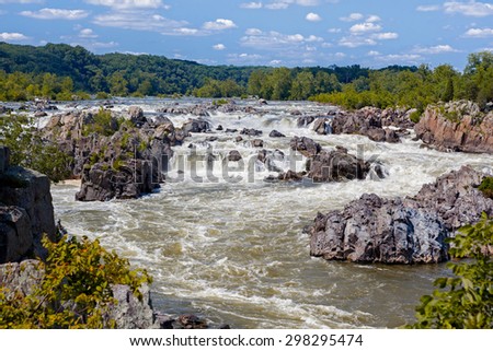 Waterfalls at Great Falls National Park in Virginia on a summer day