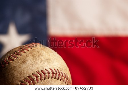 Vintage baseball on vintage American flag background