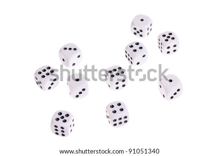Group of rolled dice isolated on white