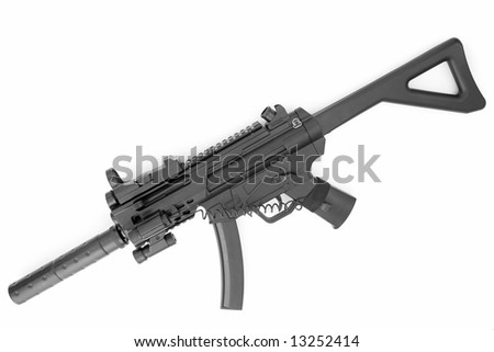 stock photo tommy gun submachine gun with a silencer on a white 