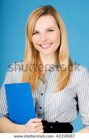 Smiling woman with document case