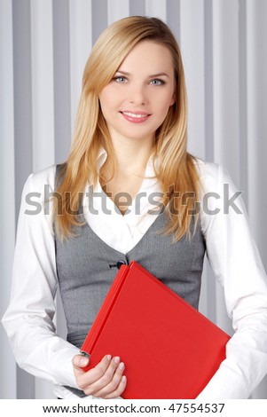 Smiling woman with document case