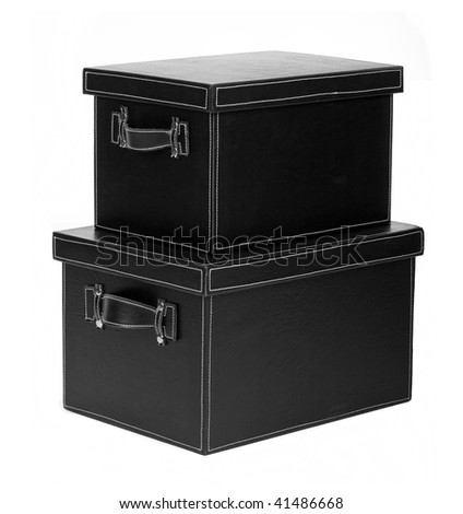 fancy black leather boxes over white background