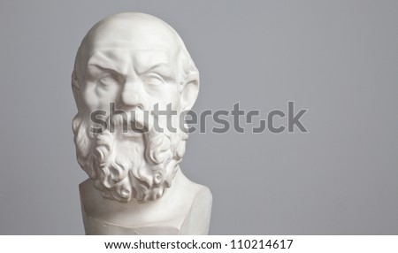 plaster head, sculpture of an elderly bearded man head in plaster for training photographers and artists