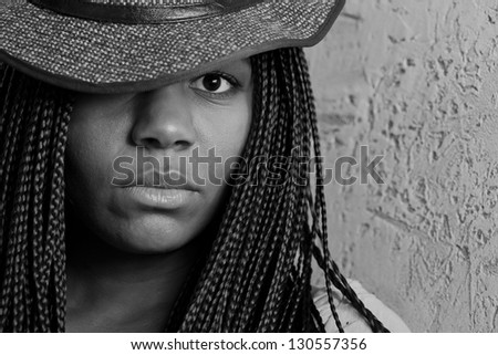 black and white close-up portrait of a young black woman