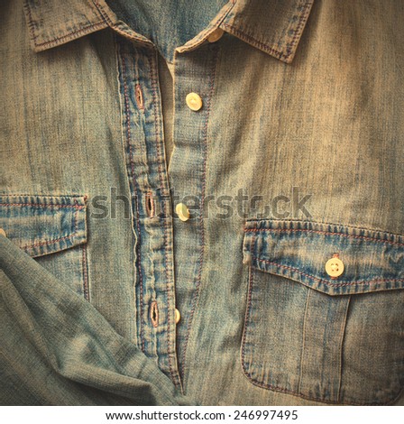 jeans shirt with a pocket. close-up. instagram image style
