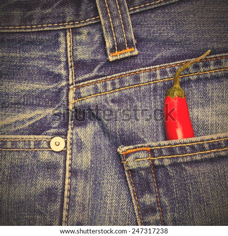 red hot chili peppers in a jeans pocket. instagram image style