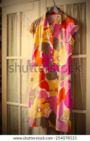 cotton summer dress on the hanger, image retro style