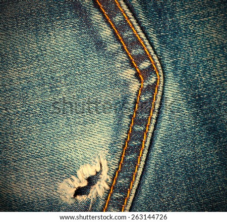 vintage blue jeans pocket closeup, instagram image retro style