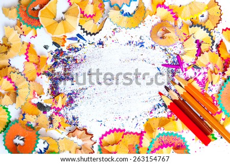 vintage colored pencils and shavings with copy space