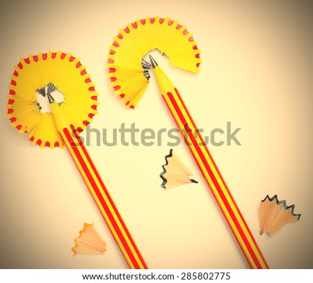 pencils flowers on white background. instagram image filter retro style