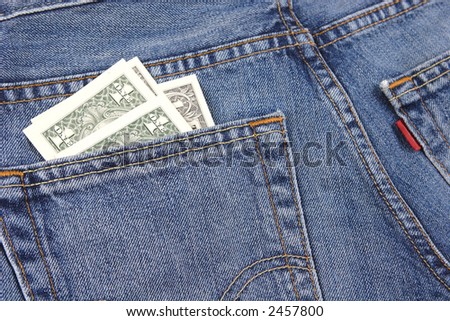 Money, Pocket, Jeans, Trousers, Cloth, Blue, Green, Cotton, American Dollar