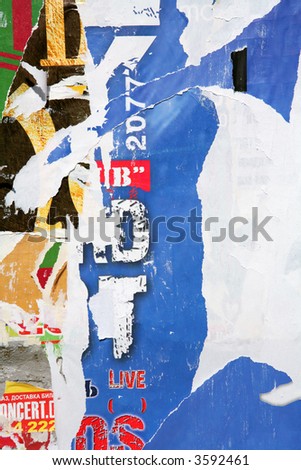 Texture, Varicolored Concrete Wall with Scrap of the Posters and Announcements, Background