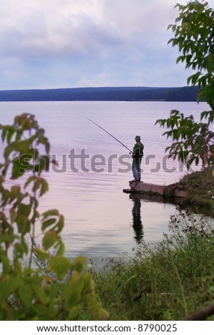 Middle Ural, blue twilight on fishing, fisherman (white balance is correct and corresponds to time of the day)