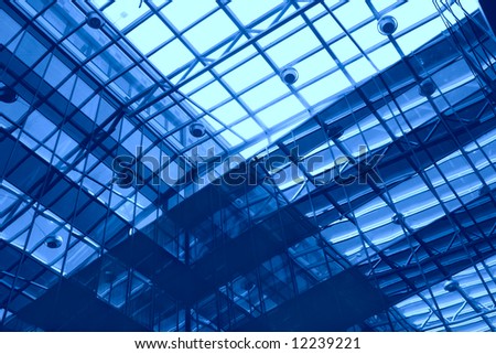 abstraction, metallic-glass design of the ceiling and wall of the modern office building
