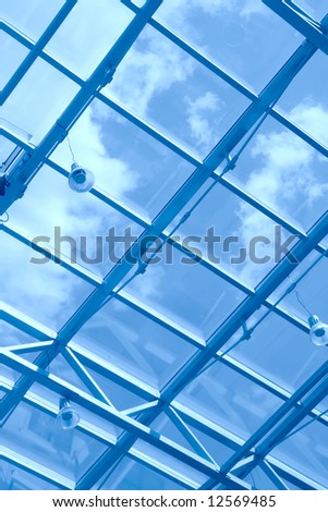 abstraction, engineering metallic-glass construction of the ceiling of the office building