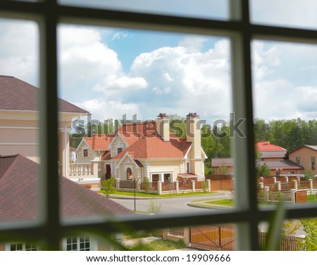 view from window on beautiful country house, summer