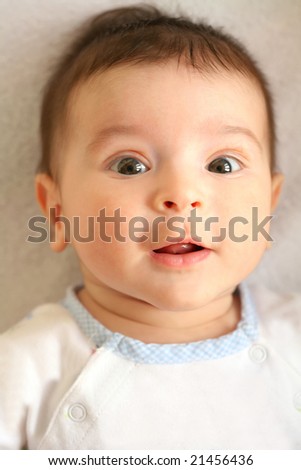 portrait of the small charming surprised tot