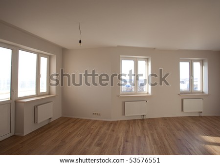 interior of the empty room with windows