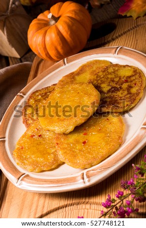 Potato pancakes with pumpkin puree