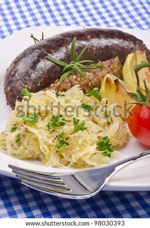 Grilled black pudding with sauerkraut
