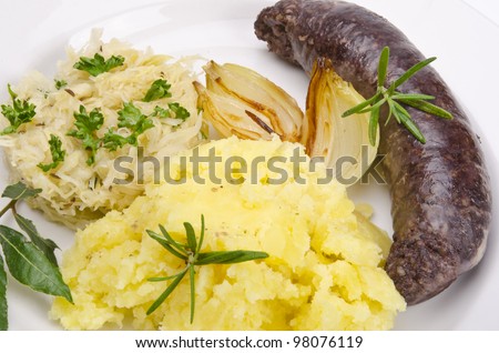 Grilled black pudding with sauerkraut