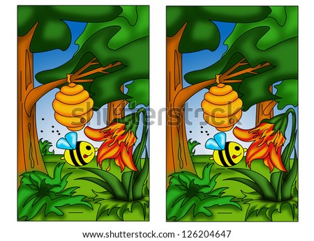 color illustration of a cute game for kids where you have to find the three differences trai the two drawings
