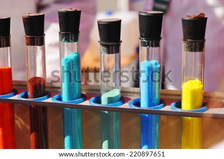 flasks with colorful ingridients outdoor