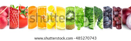 Color fruits and vegetables. Mixed fruits and vegetables. Healthy food concept. Organic food