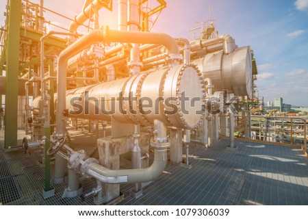 Heat exchanger in process area of petroleum and refinery plant ,complex engineering constructions