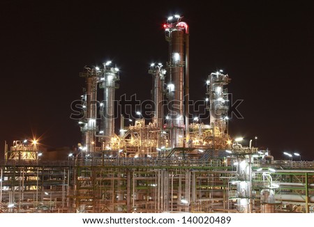 Night scene of chemical plant , \
