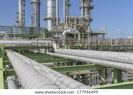 Refinery process area of petrochemical plant