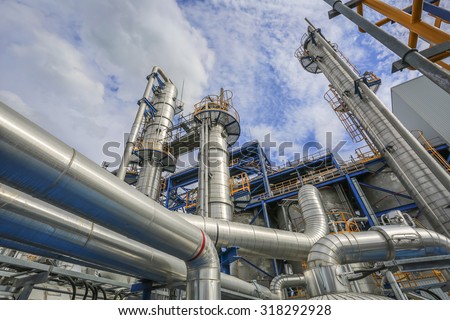 Process area of Petroleum plant with blue sky
