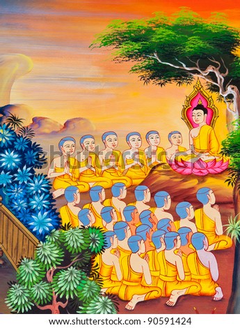 Buddha art paint in public temple of Thailand