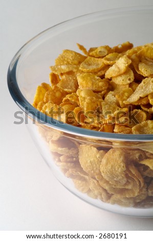 Cereal (corn flakes) in glass  bowl